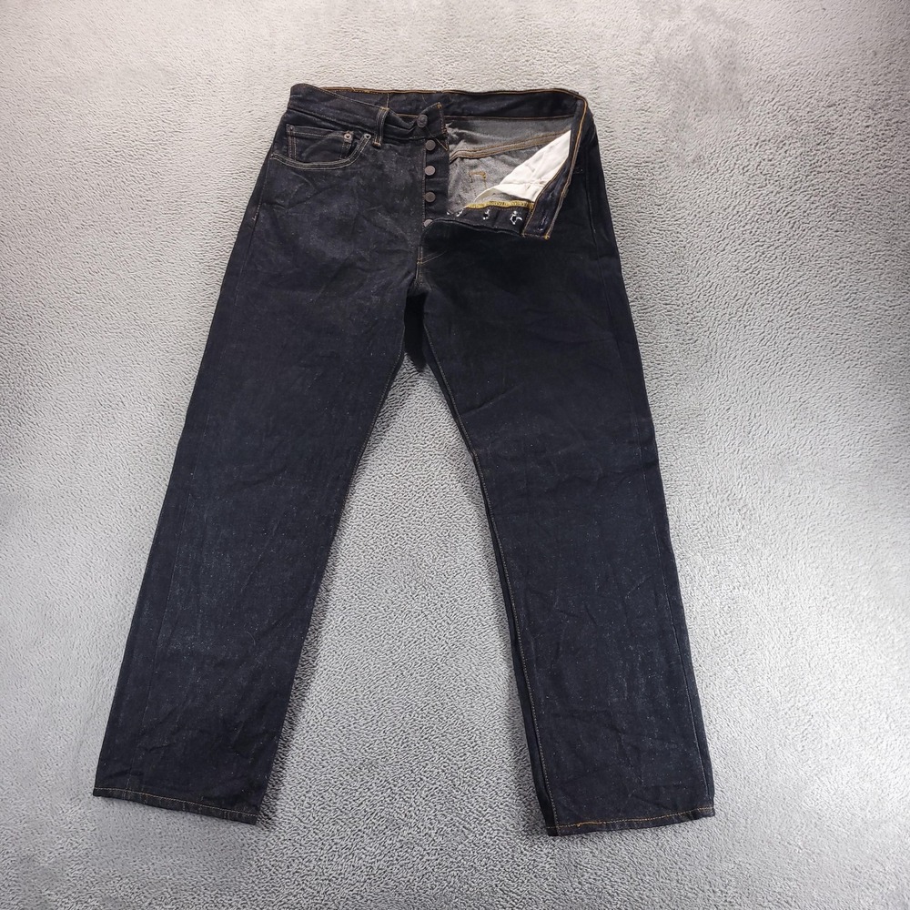 Levis 501 Jeans Mens 33x30 Black Regular Straight Dark Wash Button Fly Denim